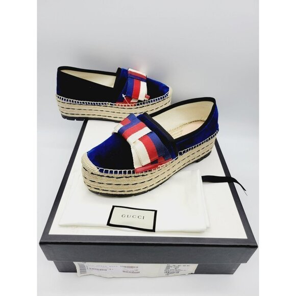 Gucci Women's Ribbons Platform Espadrilles Size 38.5 - Picture 1 of 12